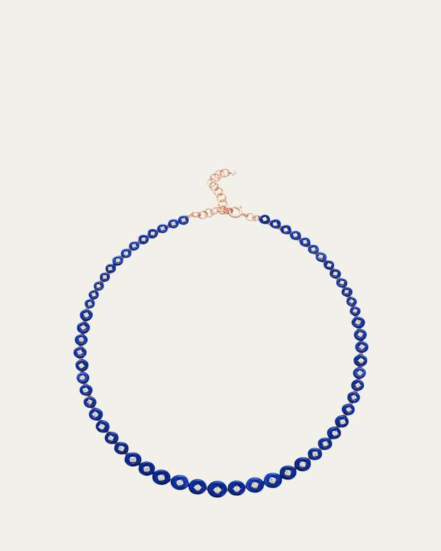 18K Rose Gold Surrounding Small Necklace with Diamonds and Lapis Lazuli